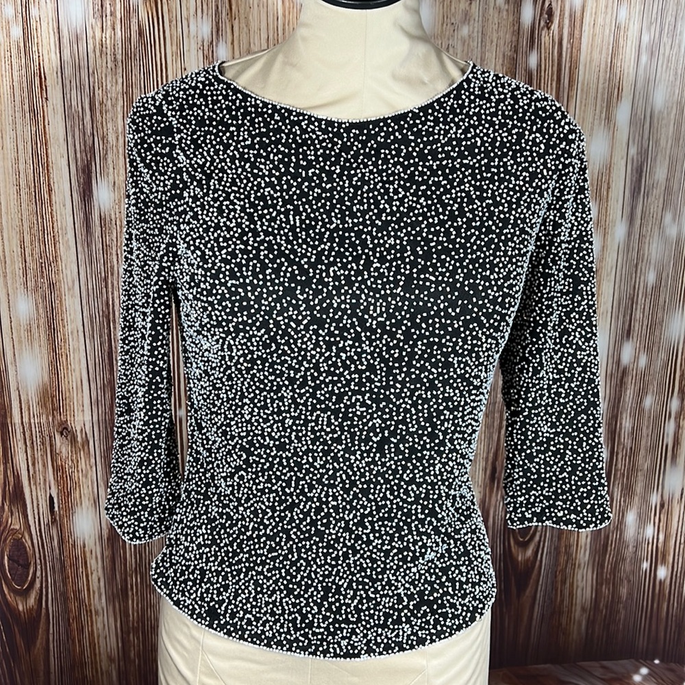 Vintage Classic Creations Black 3/4 Sleeve Beaded Formal Evening Top Small